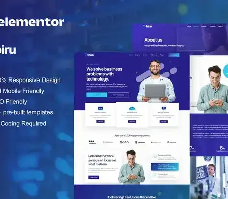 Biru – IT Services Elementor Pro Full Site Template Kit