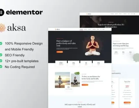 Aksa – Yoga Teacher & Studio Elementor Template Kit