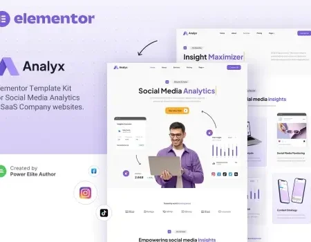 Analyx – Social Media Analytics & SaaS Company Elementor Template Kit
