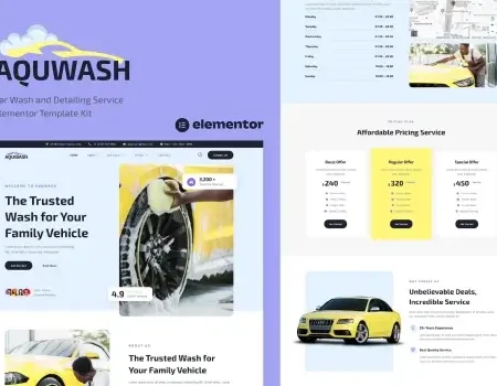 Aquwash – Car Wash and Detailing Service Elementor Template Kit
