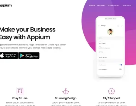 Appium | App Landing Page Template