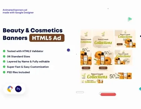 Beauty and Cosmetics Banners HTML5 – GWD & PSD