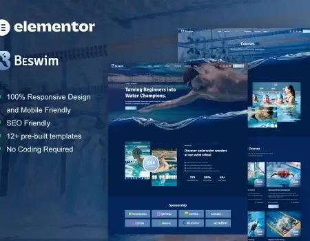 Beswim – Swimming Courses & Training Elementor Pro Template Kit
