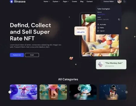Binasea – NFT Portfolio React NextJS Template