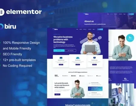 Biru – IT Services Elementor Pro Full Site Template Kit