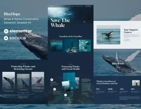 BlueHope – Whale & Marine Conservation Elementor Template Kit
