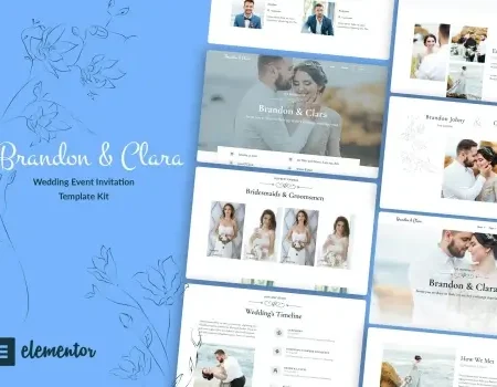 Brandon & Clara – Wedding Event Invitation Elementor Template Kit