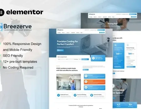 Breezerve – Air Conditioner & HVAC Repair Elementor Pro Template Kit