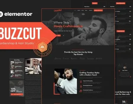 Buzzcut – Barbershop & Hair Studio Elementor Pro Template Kit