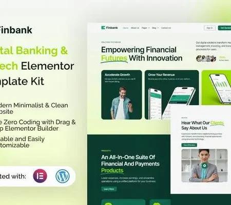 Finbank – Digital Banking & Fintech Elementor Template Kit