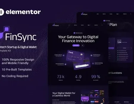 FinSync – Fintech Startup & Digital Wallet Elementor Template Kit