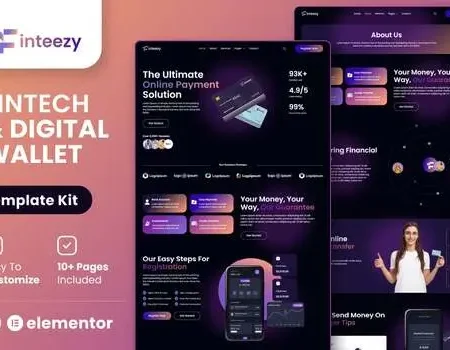 Finteezy – Fintech Startup & Digital Wallet Elementor Template Kit