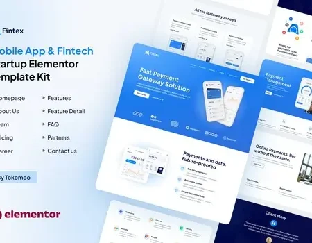 Fintex – Mobile App & Fintech Startup Elementor Template Kit
