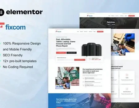 Fixcom – Mobile Phone & Computer Repair Elementor Template Kit