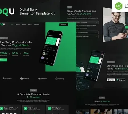 DOQU – Dark Digital Bank & E-Wallet Elementor Template Kit