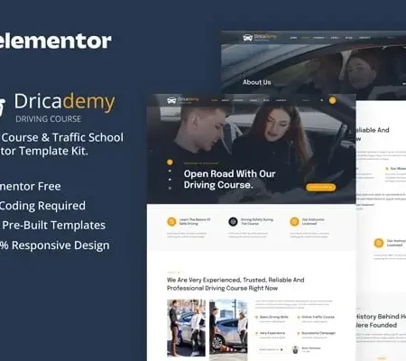 Dricademy – Driving Course & Traffic School Elementor Template Kit