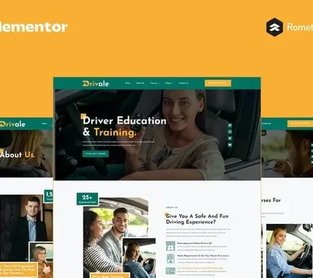 Drivale – Driving School Elementor Pro Full Site Template Kit