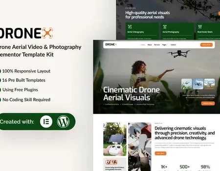 Dronex – Drone Aerial Video & Photography Elementor Template Kit
