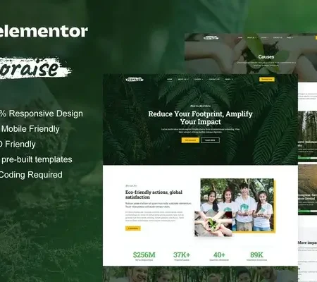 EcoRaise – Environmental Charity & Nonprofit Elementor Template Kit