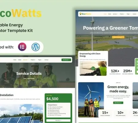 Ecowatts – Renewable Energy Elementor Template Kit