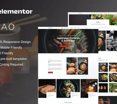 Egao – Japanese Restaurant & Sushi Bar Elementor Template Kit