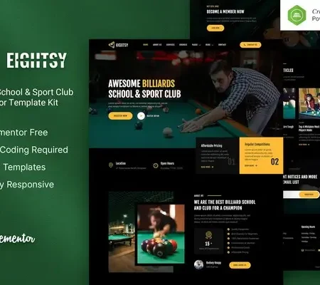 Eightsy – Billiard School & Sport Club Elementor Template Kit
