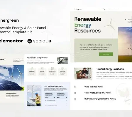 Energreen – Renewable Energy & Solar Panel Elementor Template Kit