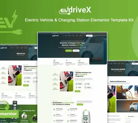 EVdriveX – Electric Vehicle & Charging Station Elementor Template Kit