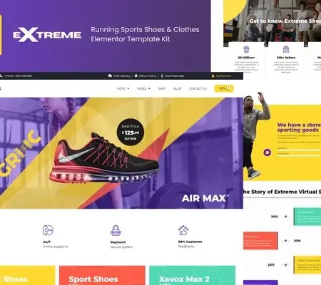 Extreme – Running Sports Shoes & Clothes Elementor Template Kit