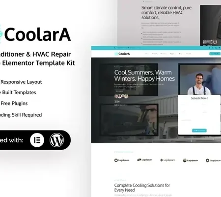 Coolara – Air Conditioner & HVAC Repair Service Elementor Template Kit